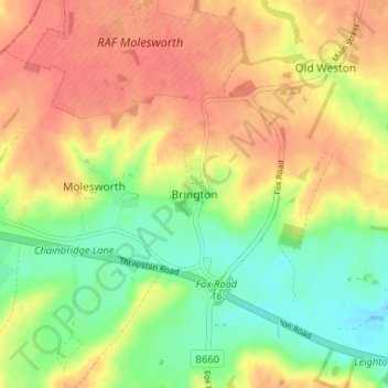 Mapa topográfico Brington, altitud, relieve
