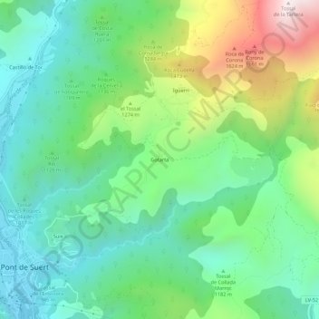 Mapa topográfico Gotarta, altitud, relieve