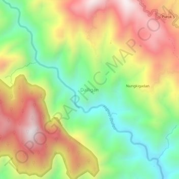 Mapa topográfico Dalligan, altitud, relieve