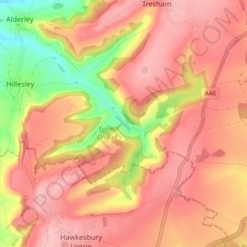 Mapa topográfico Lower Kilcott, altitud, relieve