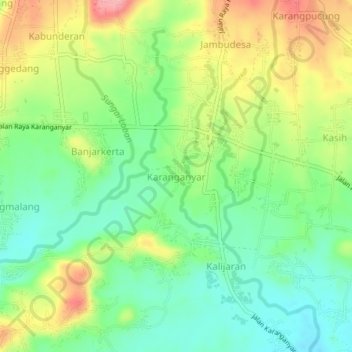 Mapa topográfico Karanganyar, altitud, relieve