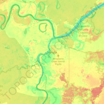 Mapa topográfico Inírida, altitud, relieve