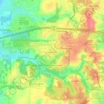 Mapa topográfico Alpine Hills, altitud, relieve