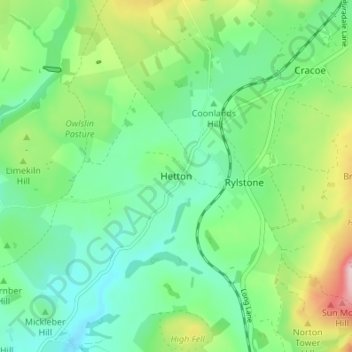 Mapa topográfico Hetton, altitud, relieve