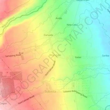 Mapa topográfico Wangan, altitud, relieve