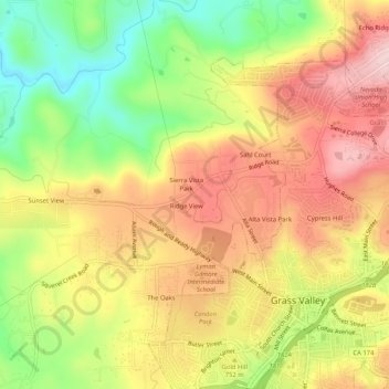 Mapa topográfico Alta Hill, altitud, relieve