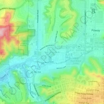 Mapa topográfico Ipai Waaypuk, altitud, relieve