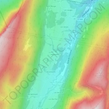 Mapa topográfico Hauteville, altitud, relieve