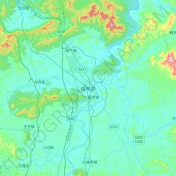 Mapa topográfico 信丰县, altitud, relieve