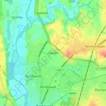 Mapa topográfico Claines, altitud, relieve