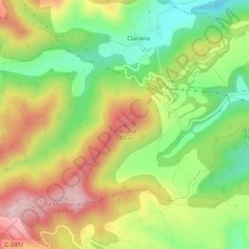 Mapa topográfico Clariana, altitud, relieve