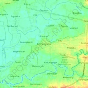Mapa topográfico Kemangkon, altitud, relieve