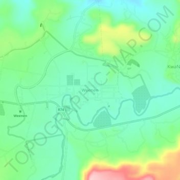 Mapa topográfico Weenen, altitud, relieve