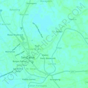 Mapa topográfico Tandang Sora, altitud, relieve