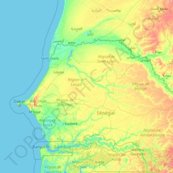 Mapa topográfico Louga, altitud, relieve
