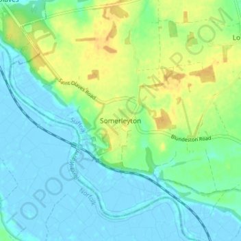 Mapa topográfico Somerleyton, altitud, relieve