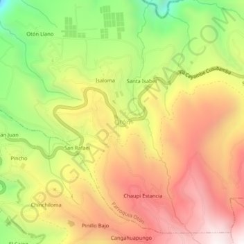 Mapa topográfico Otón, altitud, relieve