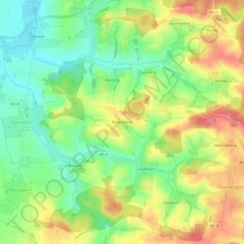 Mapa topográfico Riedersheim, altitud, relieve
