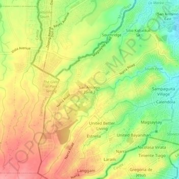 Mapa topográfico San Antonio Zone 3, altitud, relieve