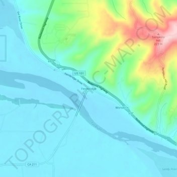 Mapa topográfico Fernbridge, altitud, relieve
