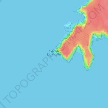 Mapa topográfico Cabo de San Vicente, altitud, relieve
