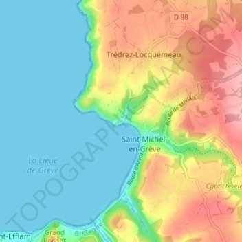 Mapa topográfico Toull ar Vilin, altitud, relieve