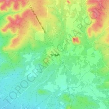 Mapa topográfico Halgan, altitud, relieve