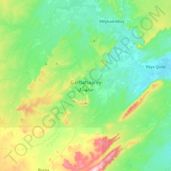 Mapa topográfico Garbaharey, altitud, relieve
