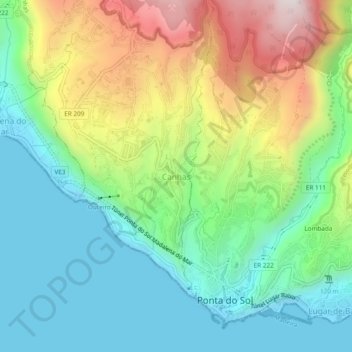 Mapa topográfico Canhas, altitud, relieve