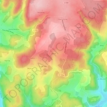 Mapa topográfico Ruere, altitud, relieve