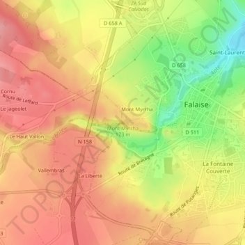 Mapa topográfico Mont Myrrha, altitud, relieve