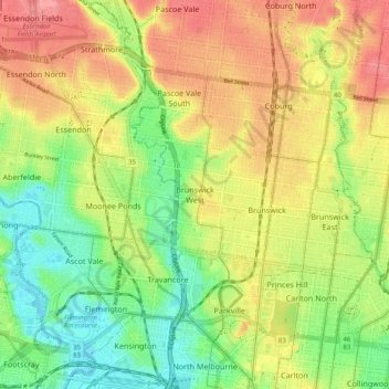 Mapa topográfico Brunswick West, altitud, relieve