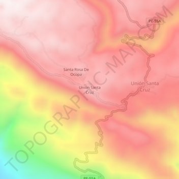 Mapa topográfico Union Santa Cruz, altitud, relieve