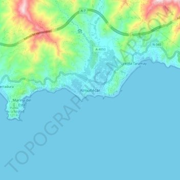 Mapa topográfico Almuñécar, altitud, relieve