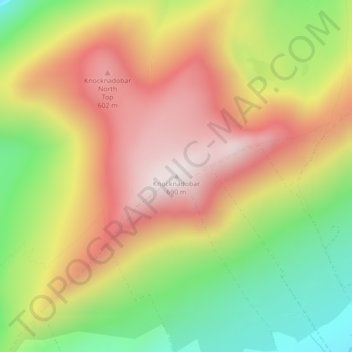 Mapa topográfico Knocknadobar, altitud, relieve