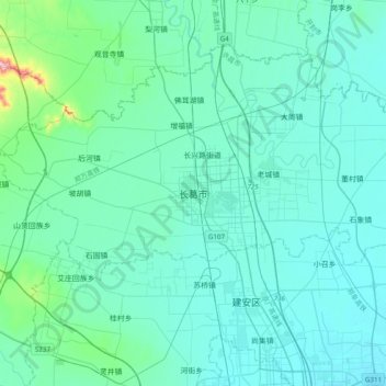 Mapa topográfico 长葛市, altitud, relieve