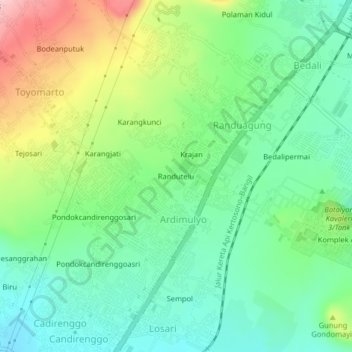 Mapa topográfico Randutelu, altitud, relieve