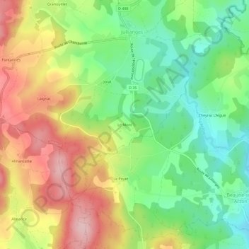 Mapa topográfico Le Mont, altitud, relieve