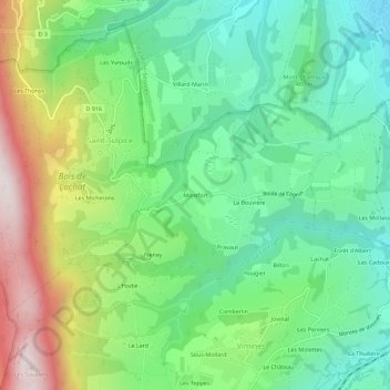 Mapa topográfico Montfort, altitud, relieve