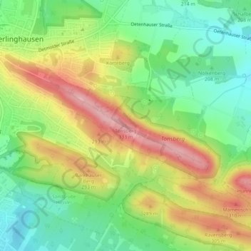 Mapa topográfico Tönsberg, altitud, relieve