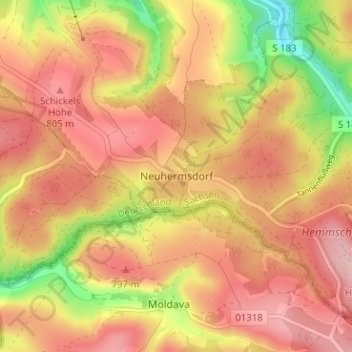Mapa topográfico Neuhermsdorf, altitud, relieve