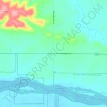 Mapa topográfico Eagle Corners, altitud, relieve