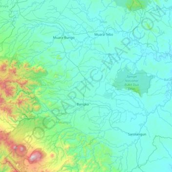 Mapa topográfico Tabir Lintas, altitud, relieve