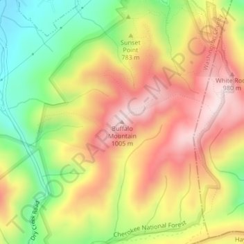 Mapa topográfico Buffalo Mountain, altitud, relieve