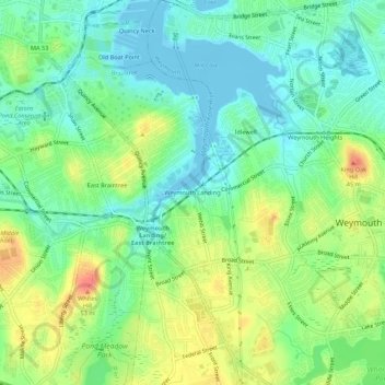 Mapa topográfico Weymouth Landing, altitud, relieve