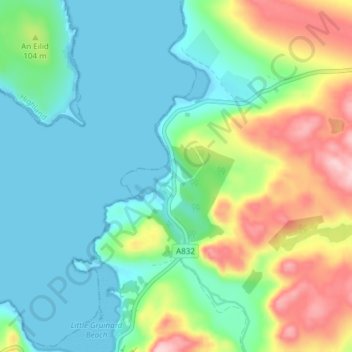 Mapa topográfico Gruinard, altitud, relieve