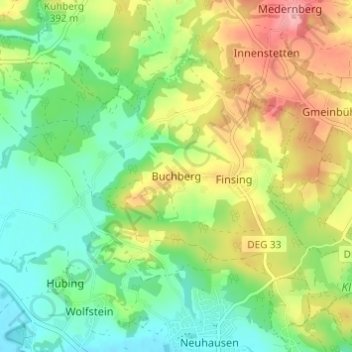 Mapa topográfico Buchberg, altitud, relieve