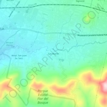 Mapa topográfico San Martín, altitud, relieve