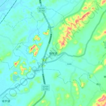 Mapa topográfico 塘岸镇, altitud, relieve