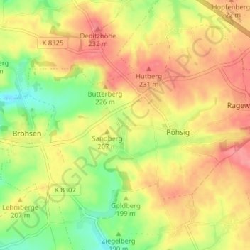 Mapa topográfico Haubitz, altitud, relieve
